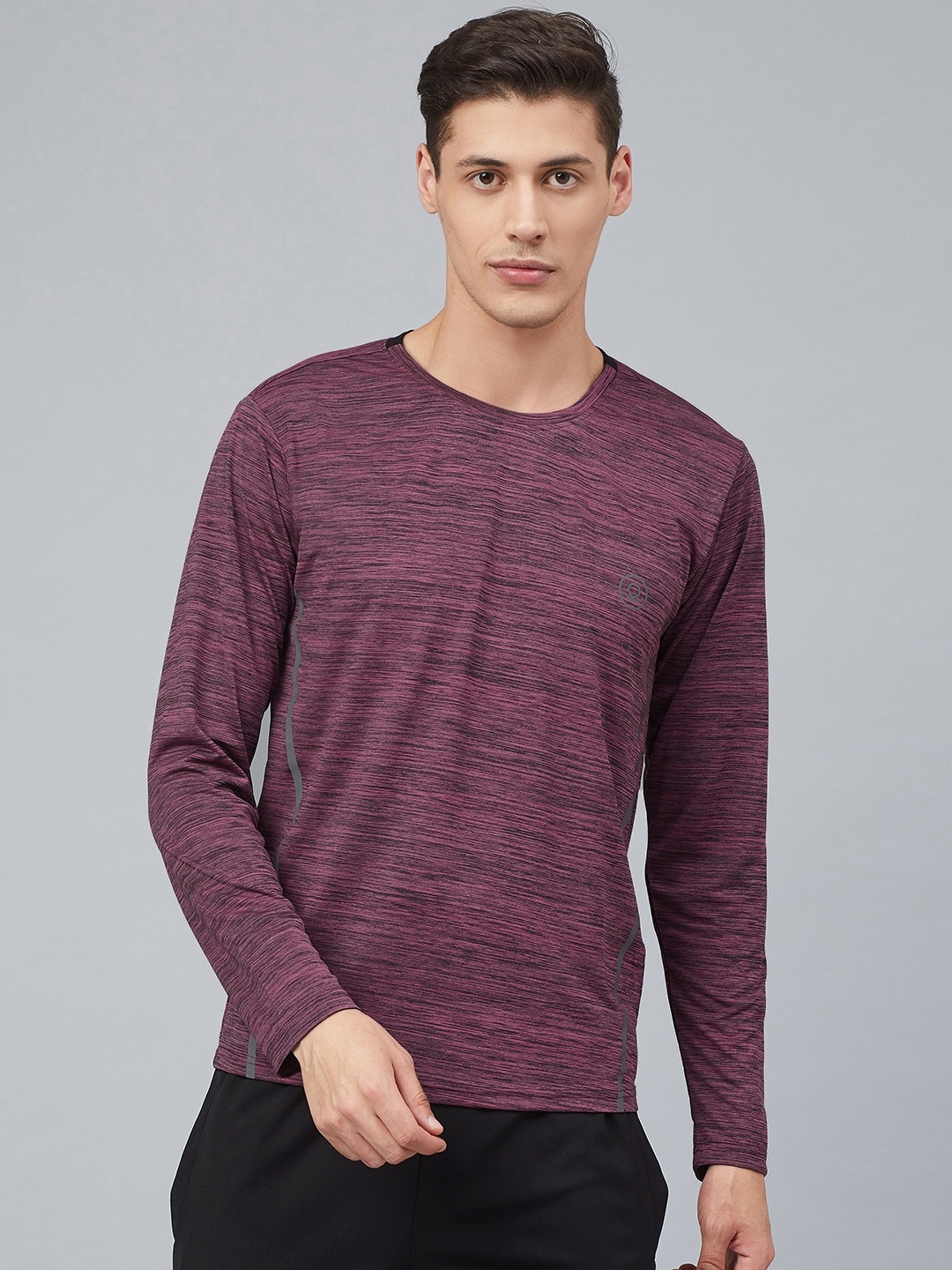 

CHKOKKO Men Purple & Black Self Design Dri-FIT T-shirt