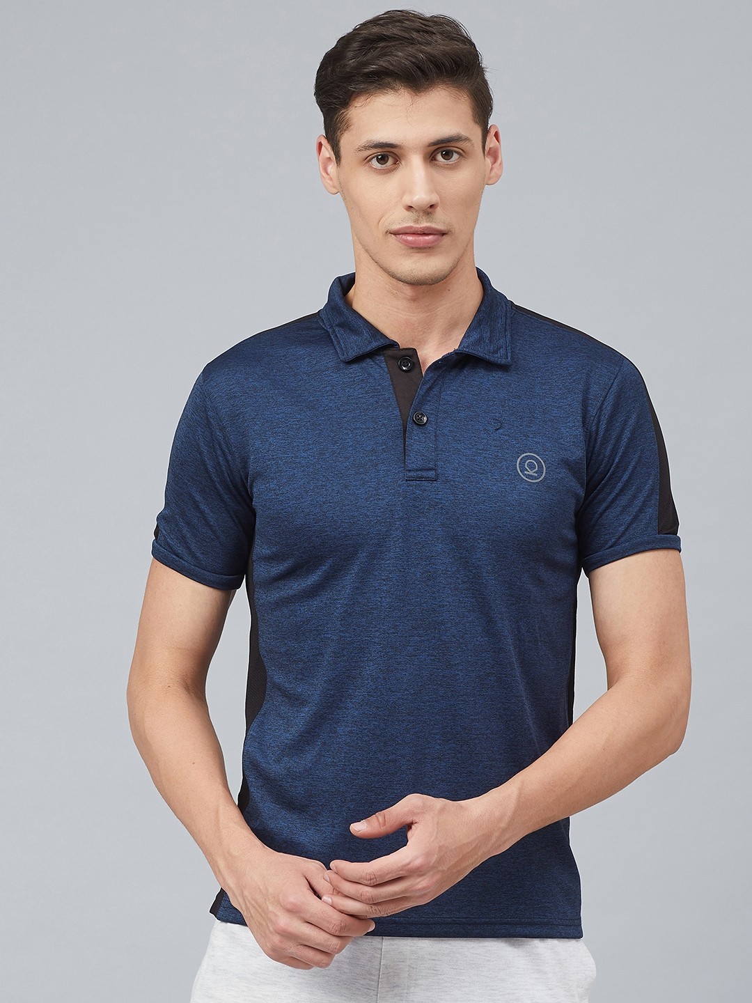 

CHKOKKO Men Navy Blue Solid Polo Collar Training T-shirt
