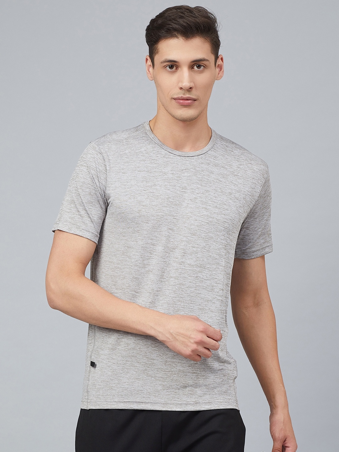 

CHKOKKO Men Grey Melange Solid Round Neck Gym T-shirt