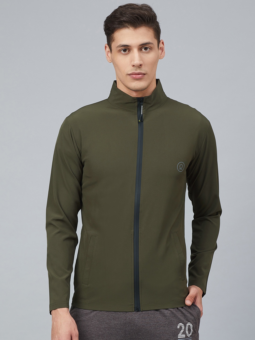 

Chkokko Men Olive Green Solid Running Jacket