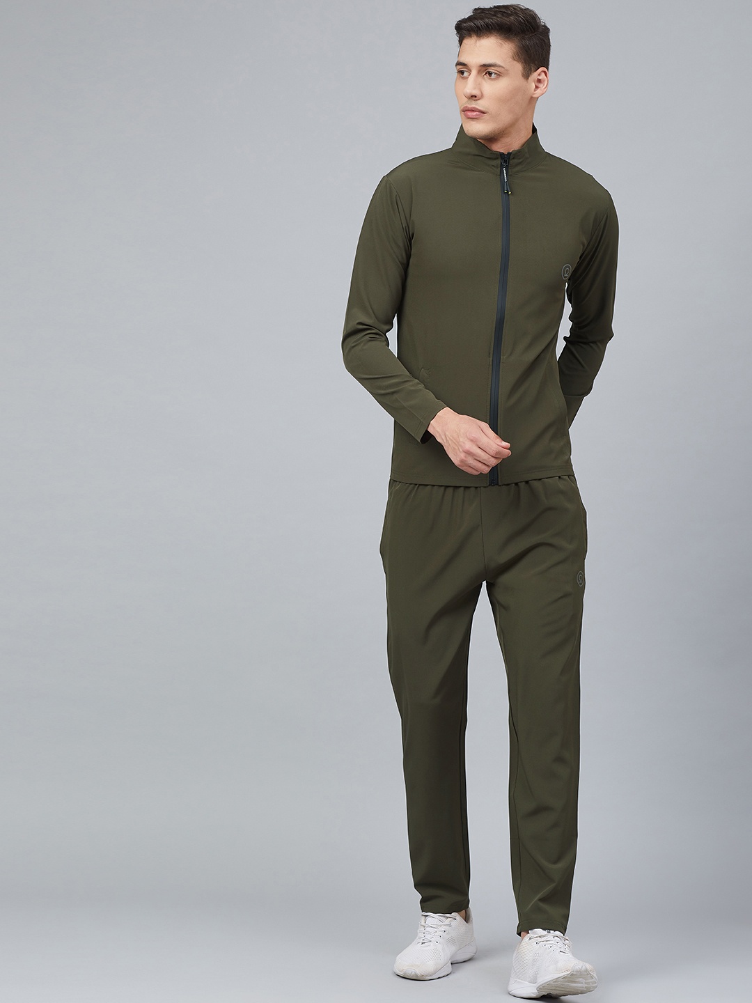 

Chkokko Men Olive Green Solid Gym Tracksuit