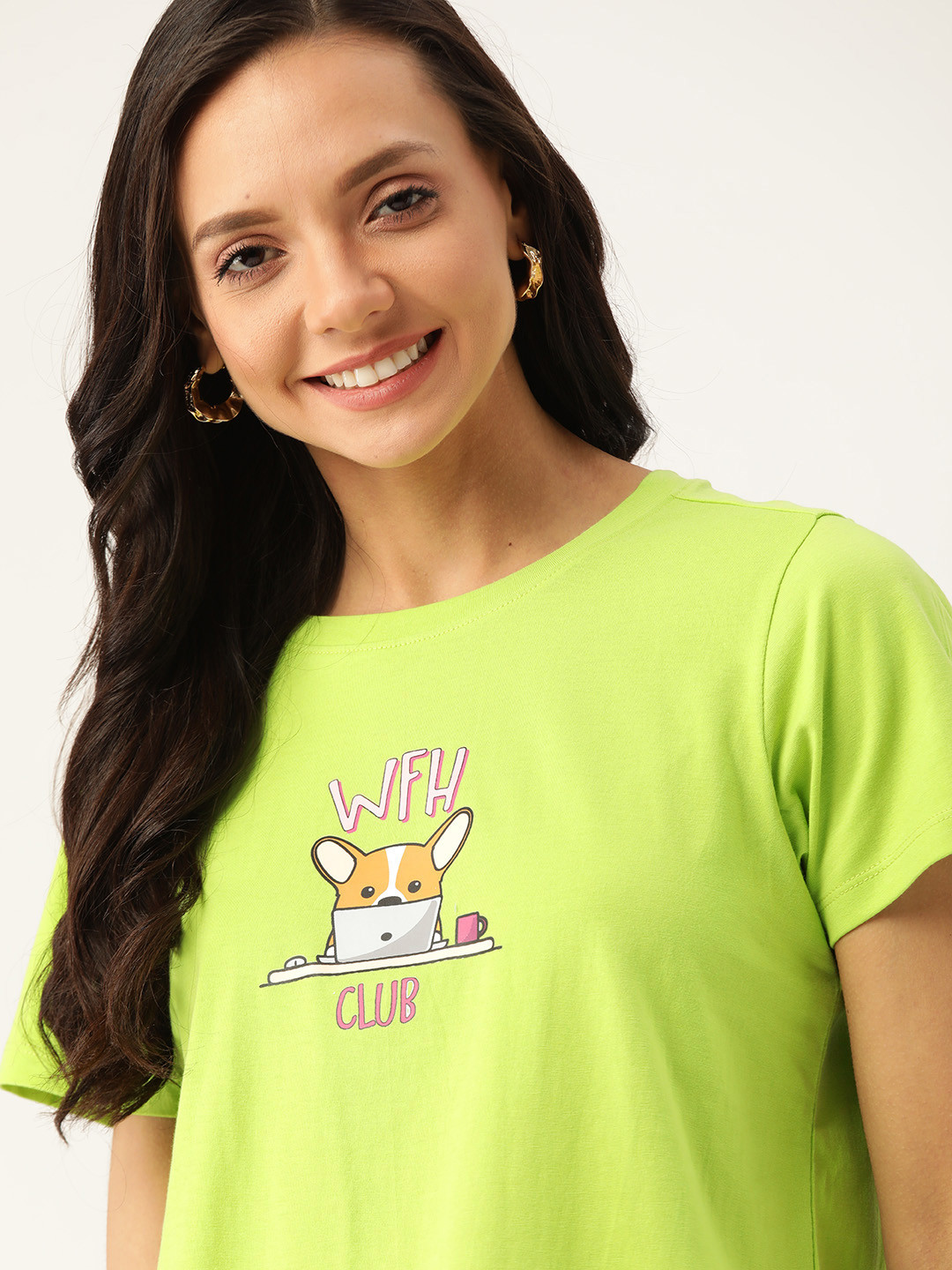 

DressBerry Women Lime Green Pure Cotton Solid Round Neck Pure Cotton T-shirt