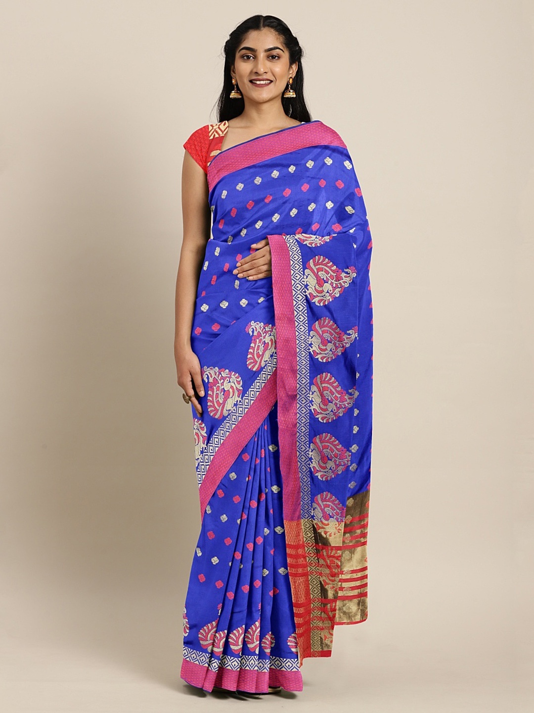 

KALINI Blue & Pink Poly Silk Woven Design Paithani Saree