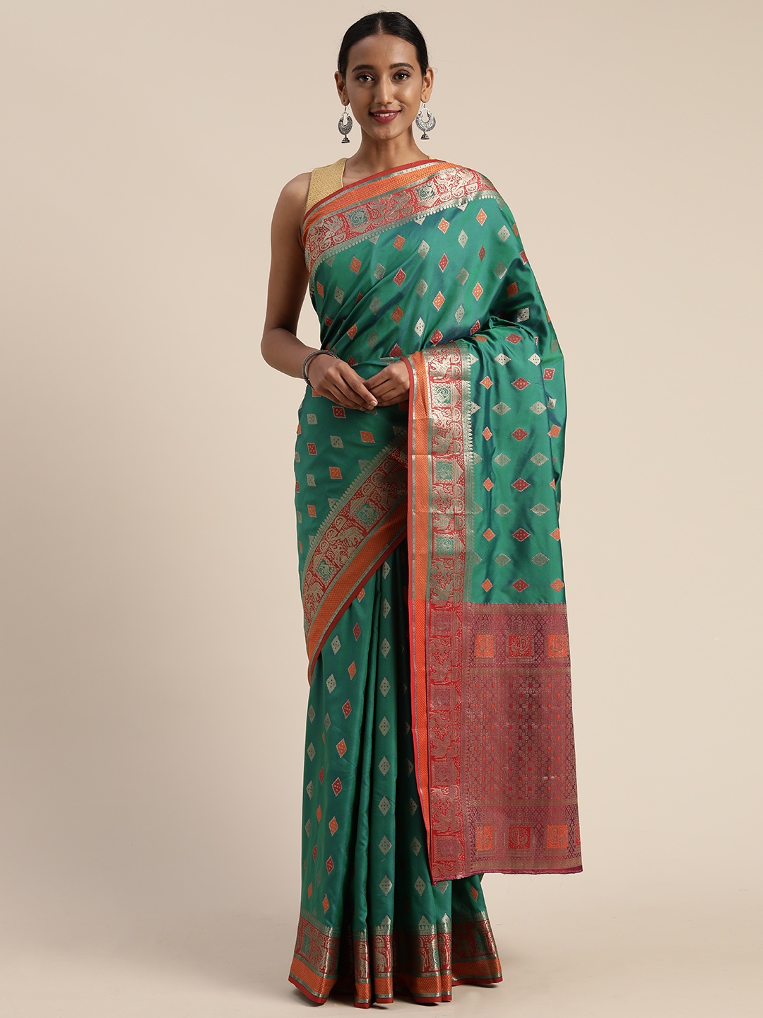 

Mitera Green Poly Silk Woven Design Banarasi Saree