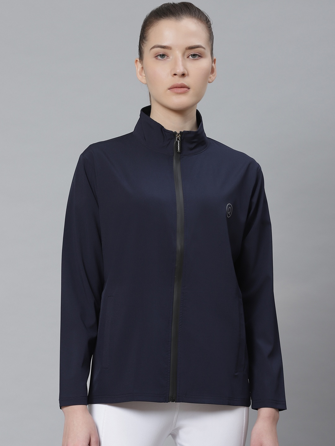 

Chkokko Women Navy Blue Solid Running Jacket