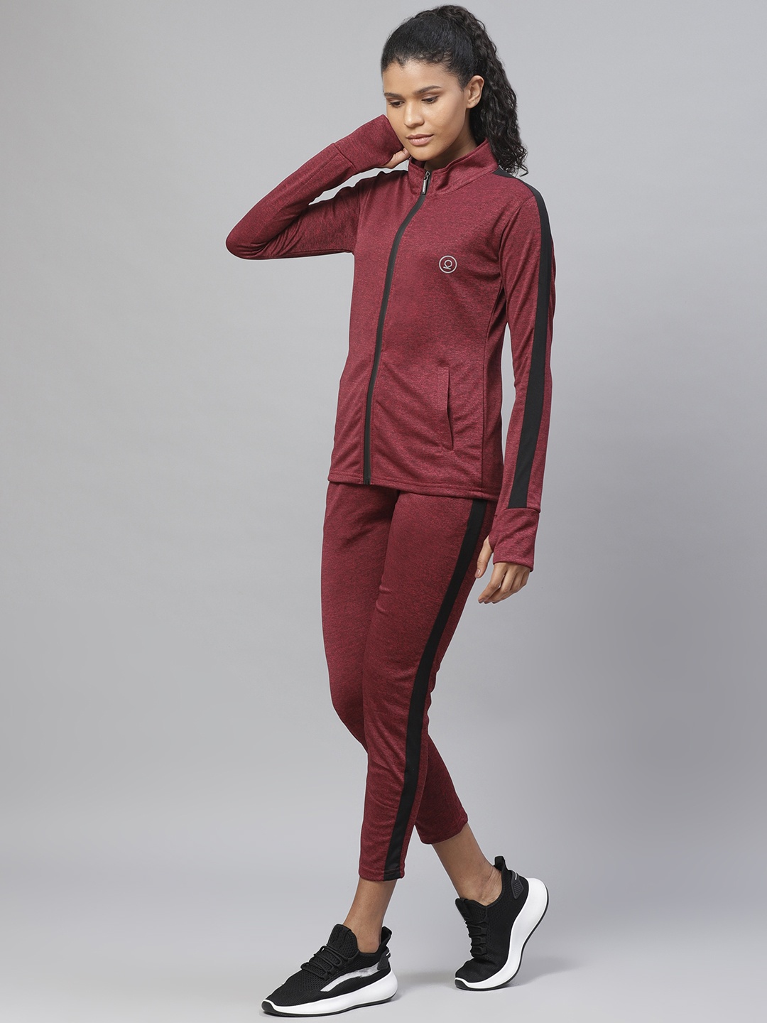 

CHKOKKO Women Rust Red Solid Training Tracksuit