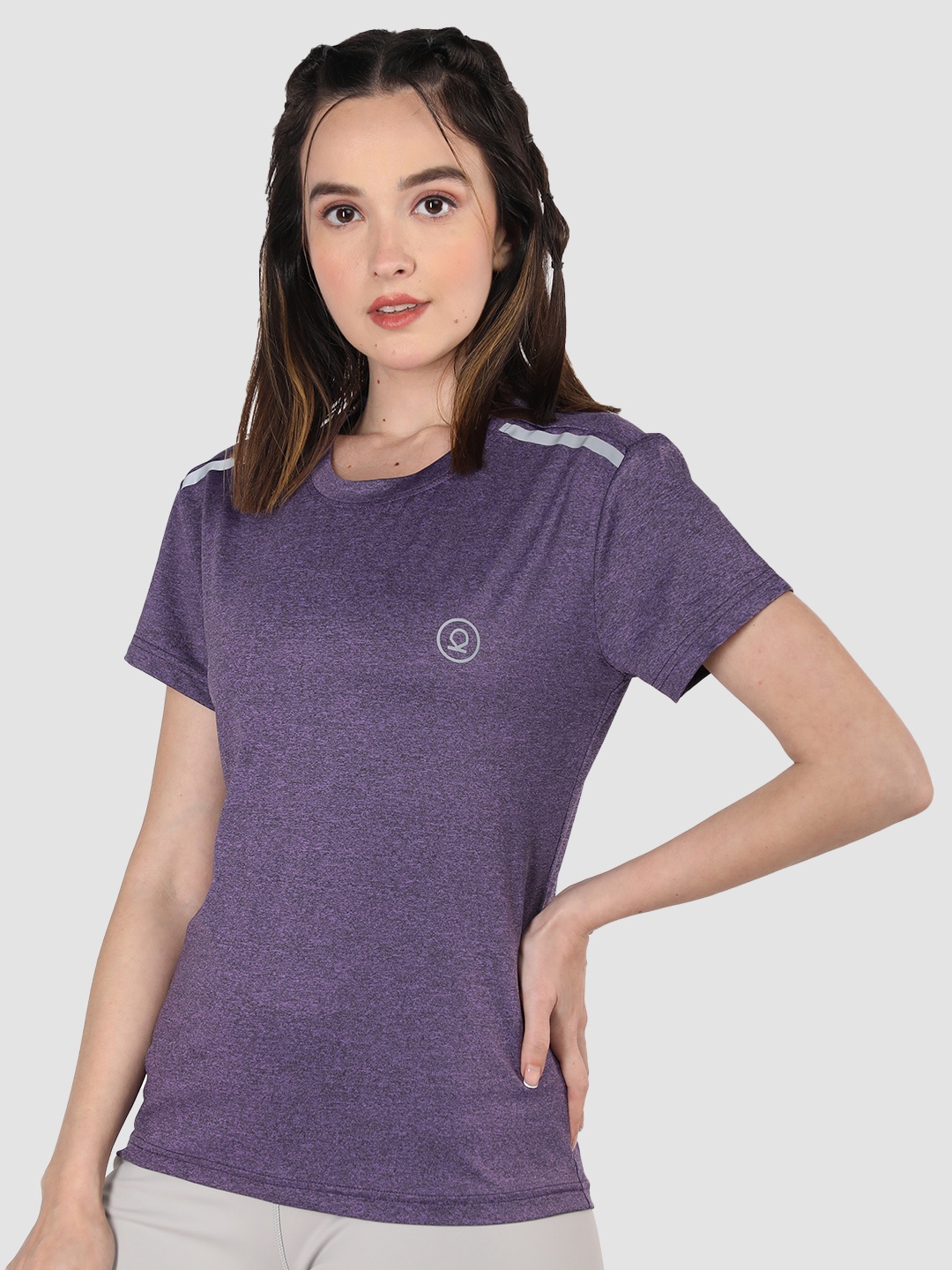 

Chkokko Women Purple Solid Round Neck Yoga T-shirt