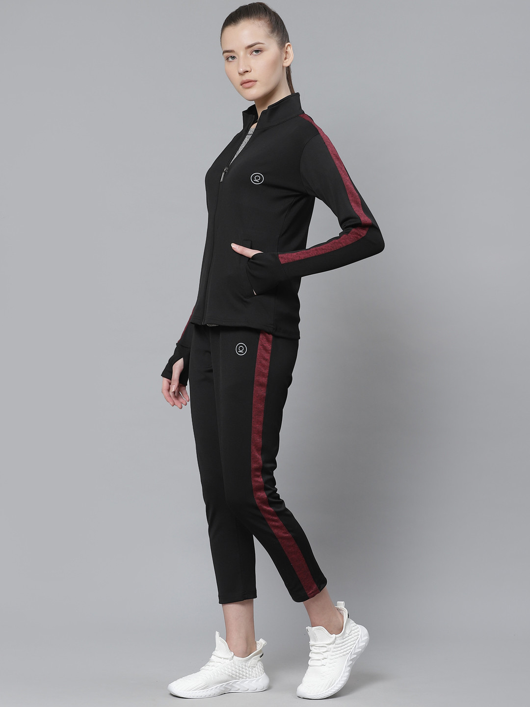 

Chkokko Women Black Solid Training Tracksuit