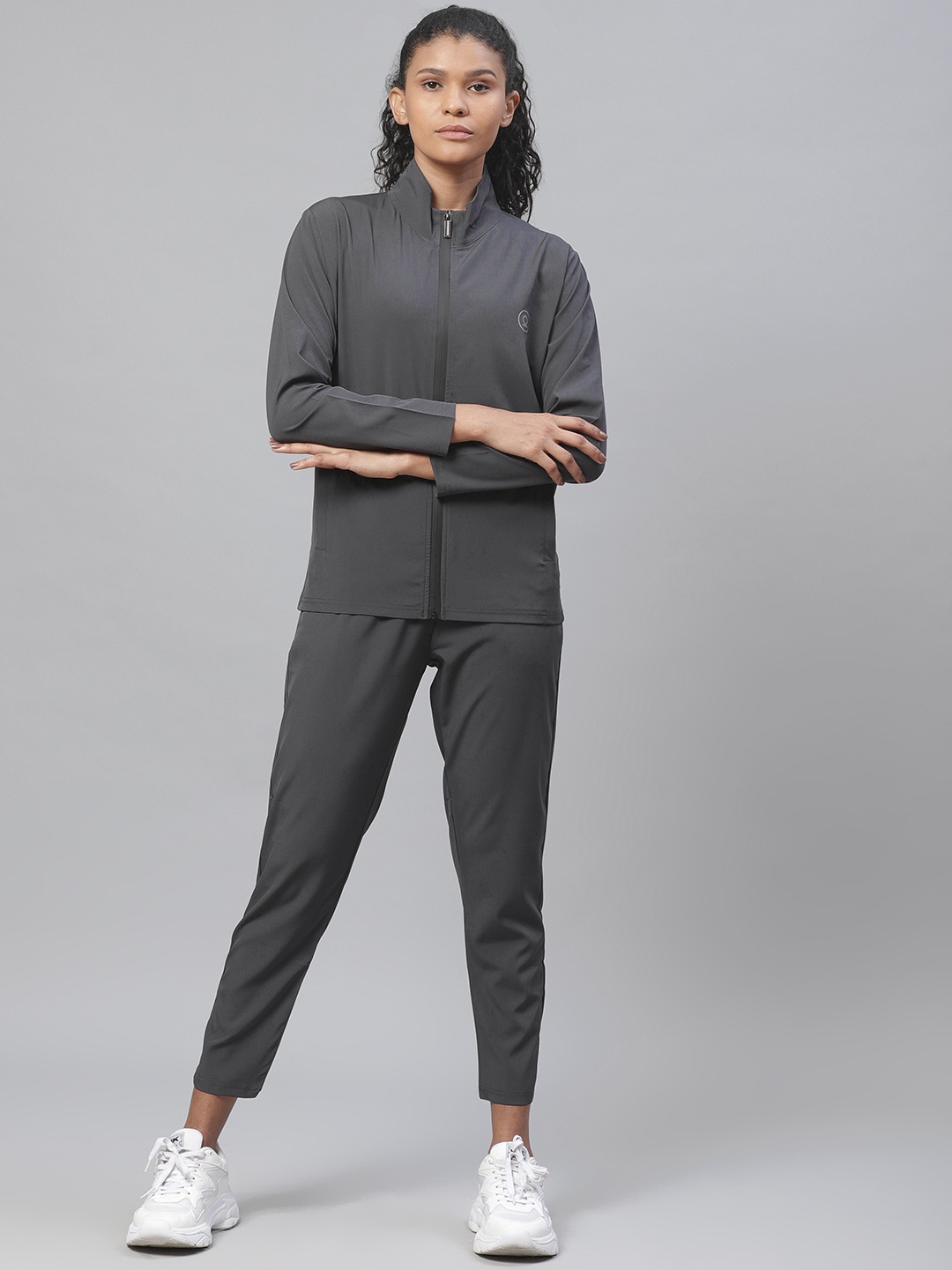 

CHKOKKO Women Charcoal Grey Solid Tracksuit