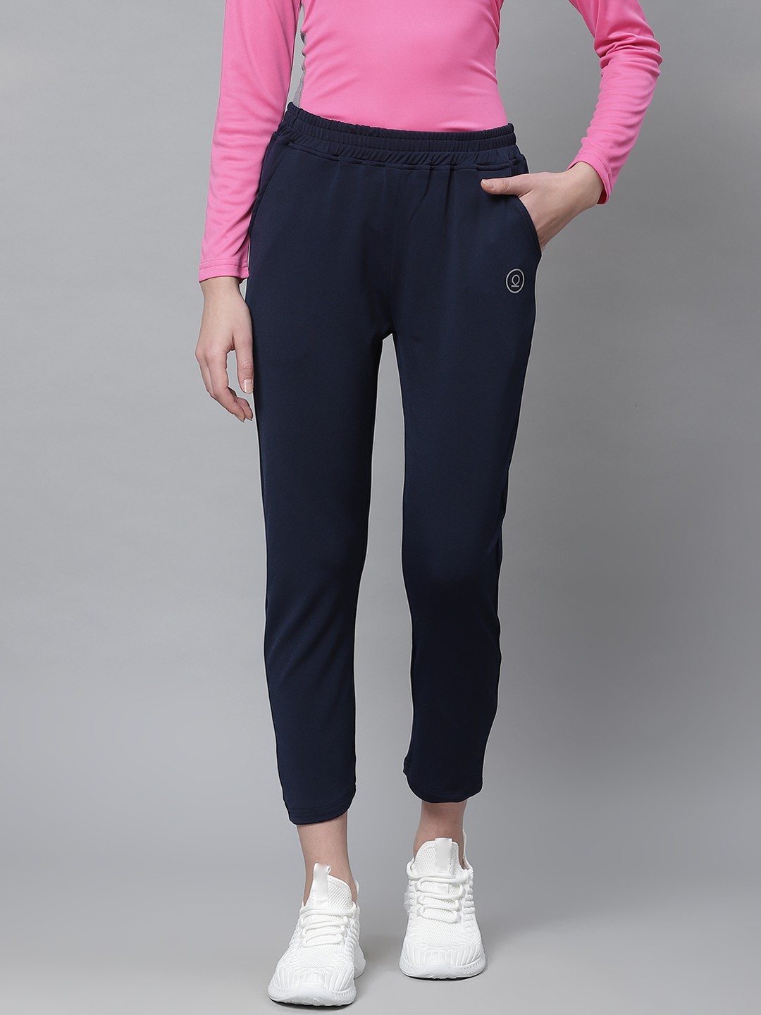 

CHKOKKO Women Navy Blue Solid Yoga Track Pants
