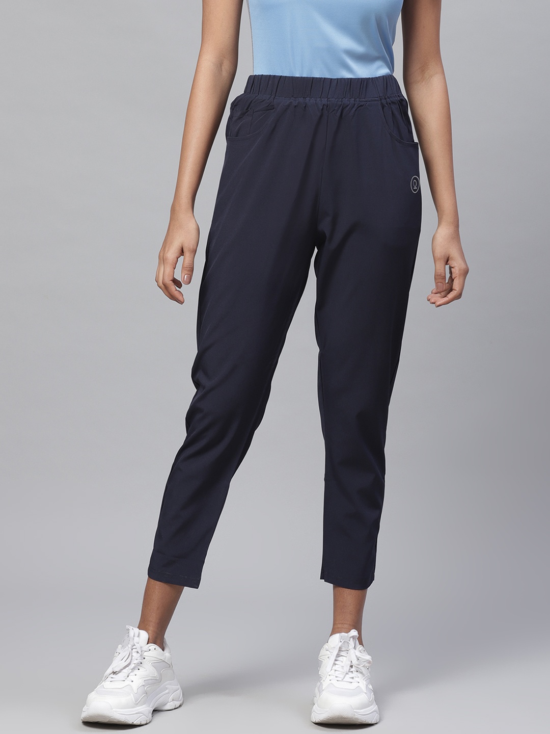 

CHKOKKO Women Navy Blue Solid Cropped Workout Track Pants