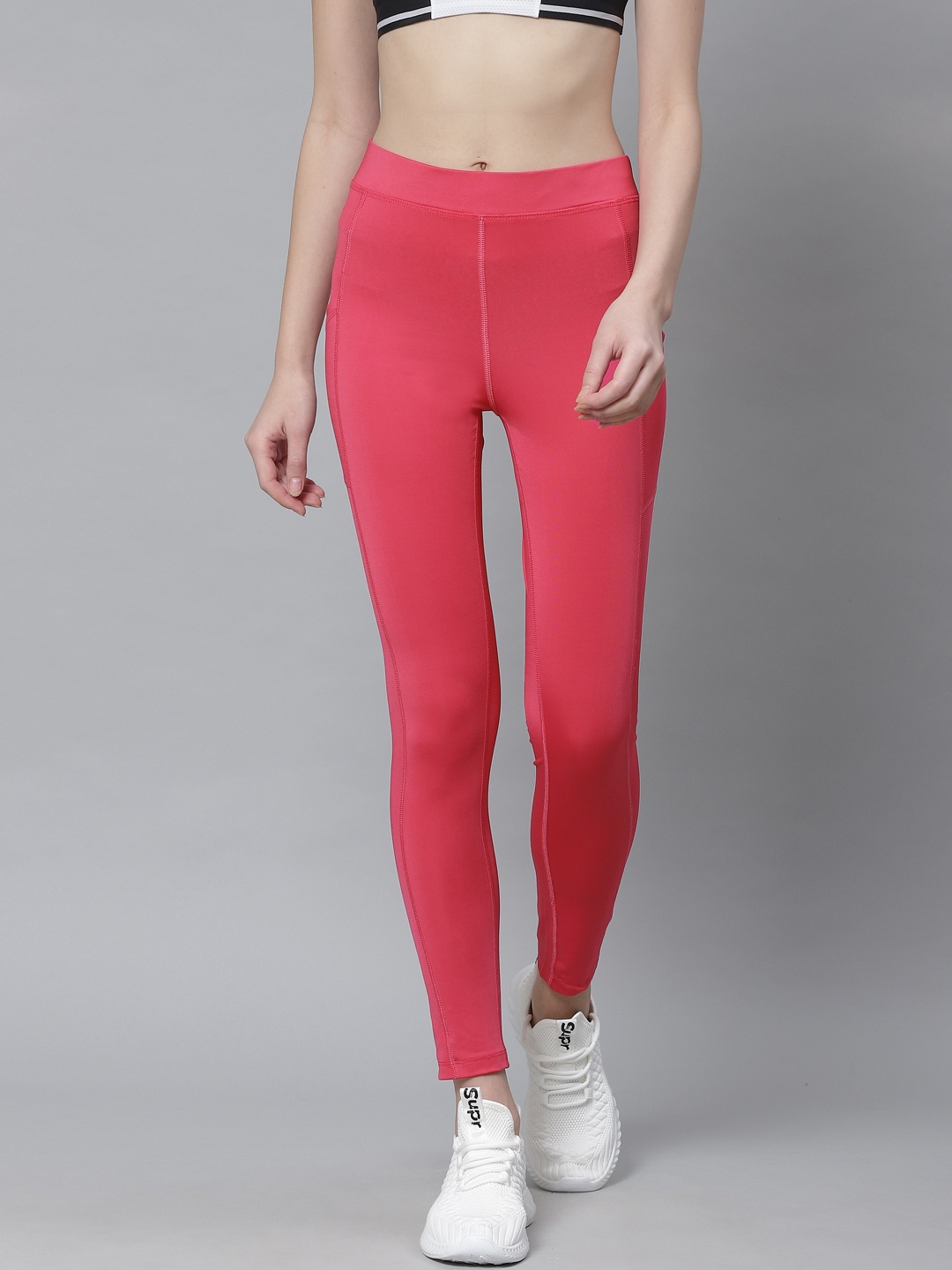 

CHKOKKO Women Pink Solid Yoga Stretchable Gym Tights