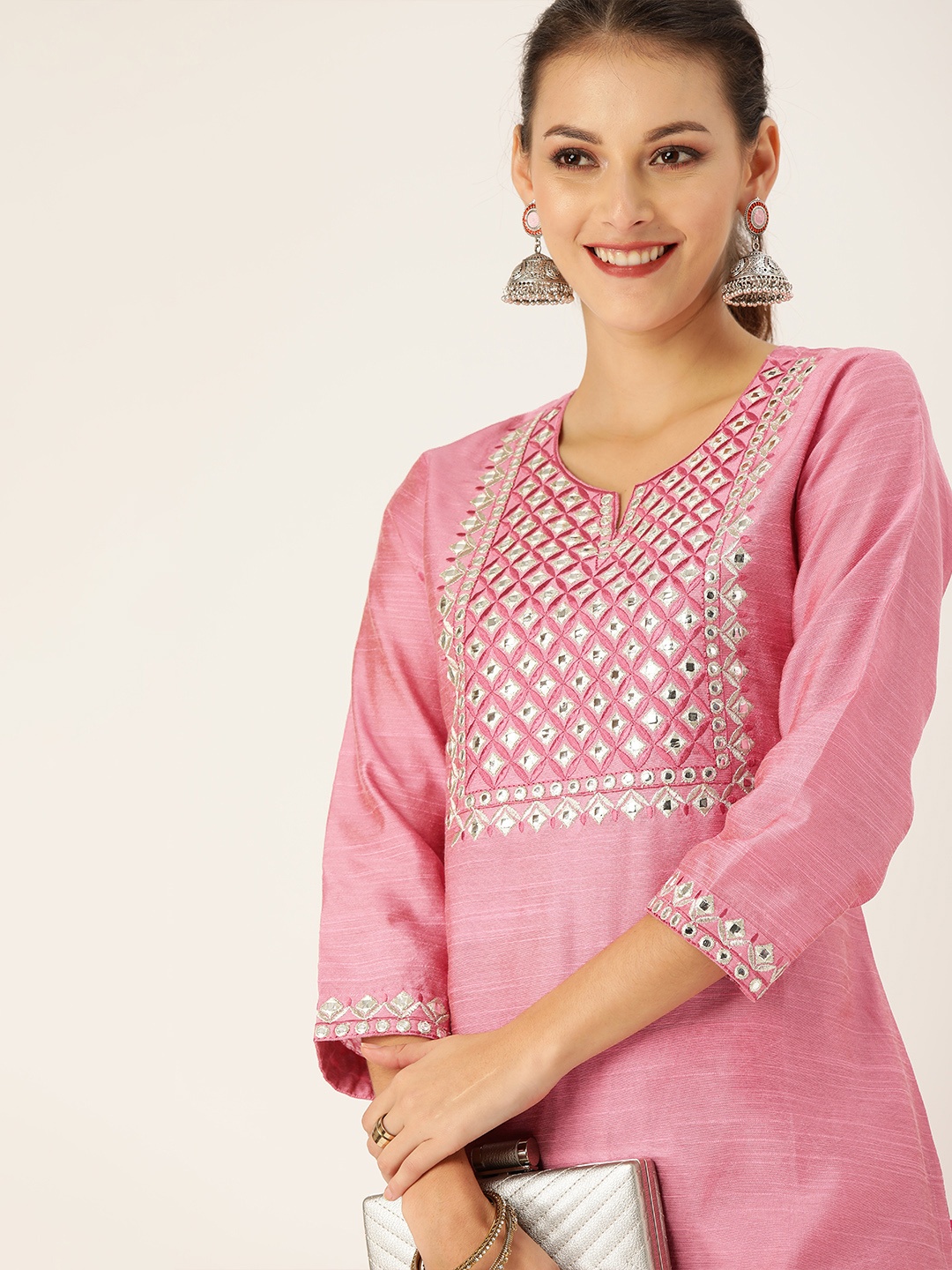 Varanga Women Pink Yoke Design Kurta with Trousers