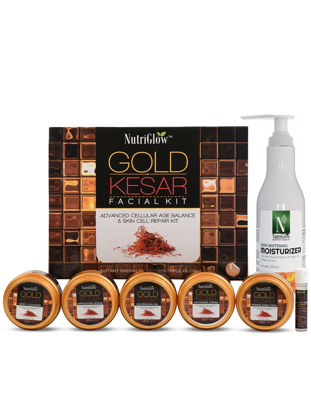 

NutriGlow Gold Kesar Facial Kit 250g+10ml & Skin Whitening Moisturizer 200ml, Multi