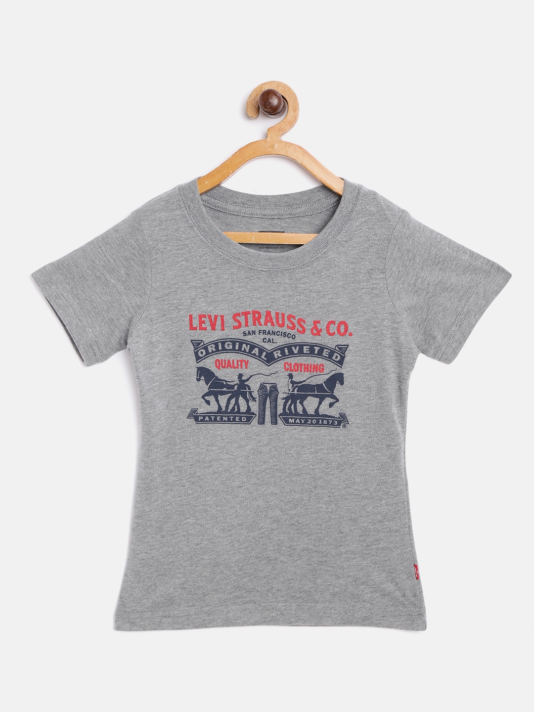 

Levis Boys Grey Melange & Navy Brand Logo Print Round Neck T-shirt