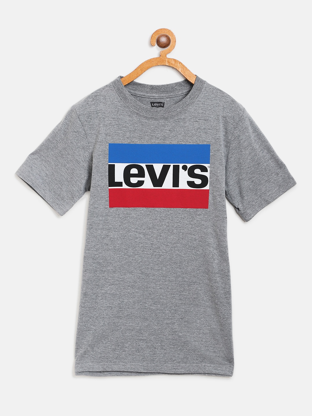 

Levis Boys Grey Melange & Blue Brand Logo Print Round Neck T-shirt