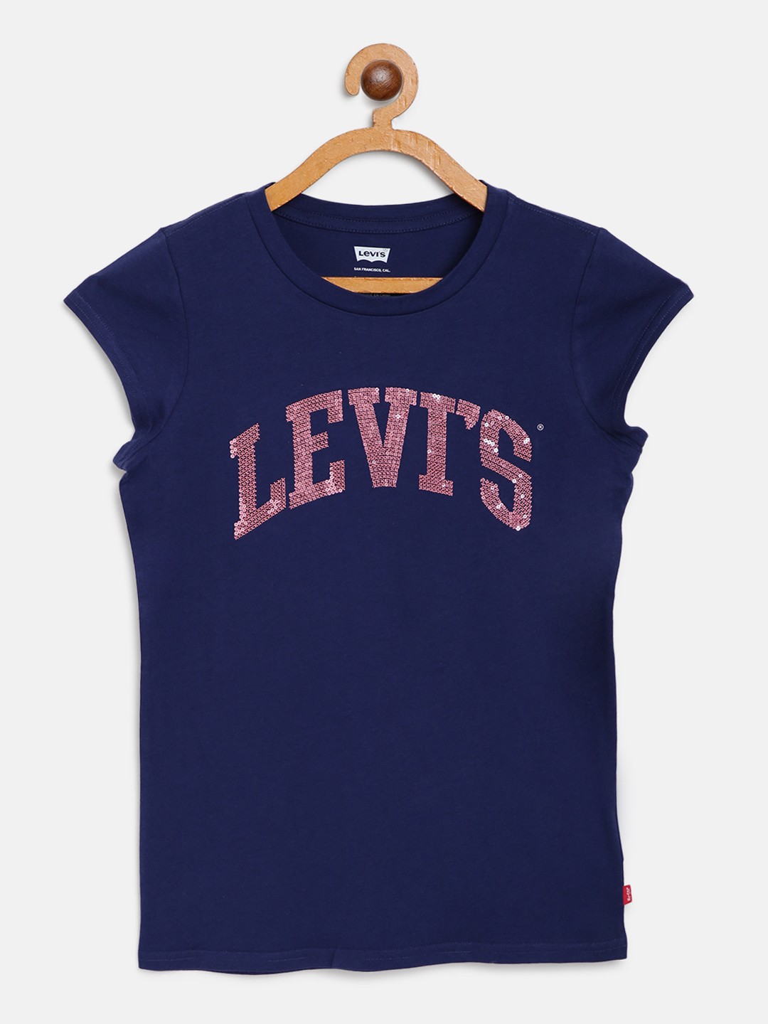 

Levis Girls Navy Blue Brand Logo Sequinned Round Neck T-shirt