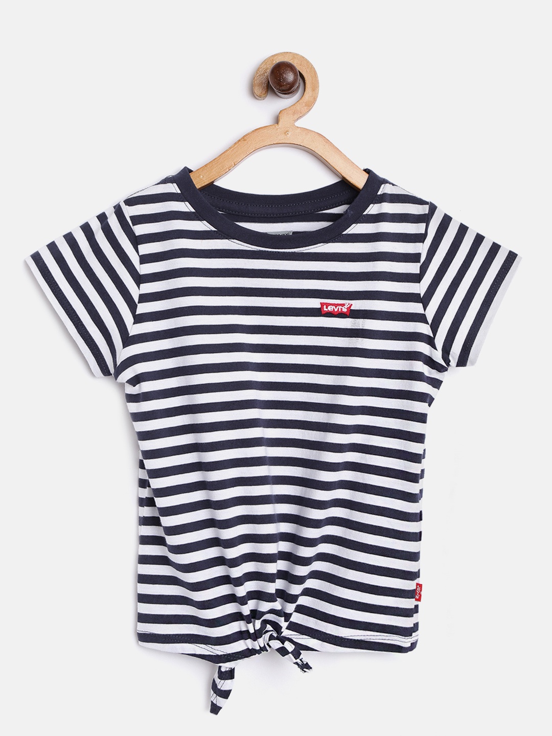 

Levis Girls Navy Blue & White Striped Pure Cotton Top with Tie-Up