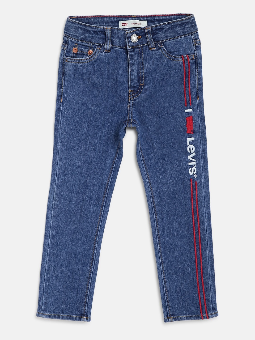 

Levis Girls Navy Blue Girlfriend Fit Mid-Rise Clean Look Stretchable Jeans