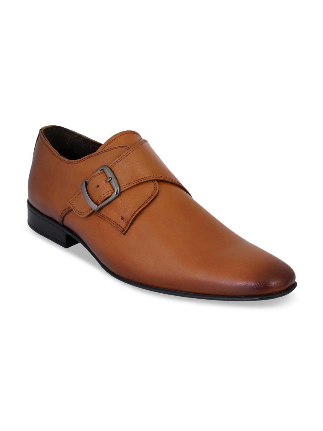 

pelle albero Men Tan Brown Solid Leather Formal Monks