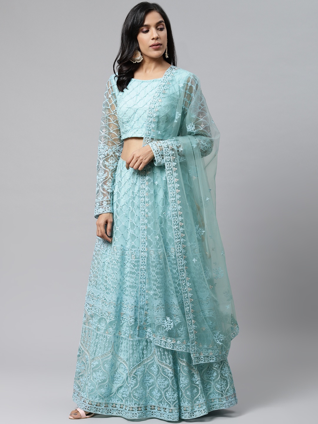 

Readiprint Fashions Blue Semi-Stitched Lehenga & Blouse with Dupatta