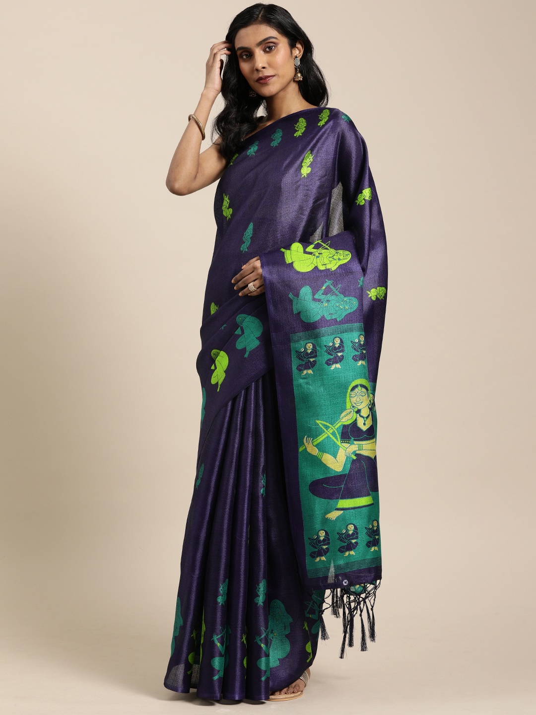 

Rajnandini Blue & Green Art Silk Printed Saree