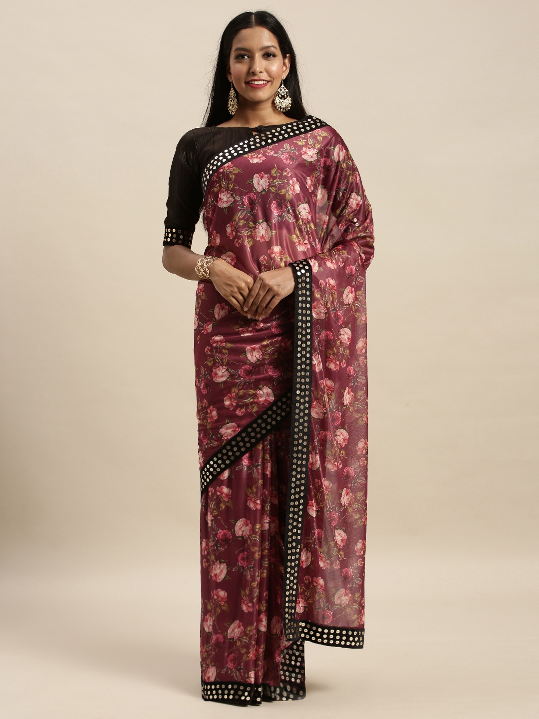 

Amrutam Fab Maroon Floral Printed Silk Blend Saree