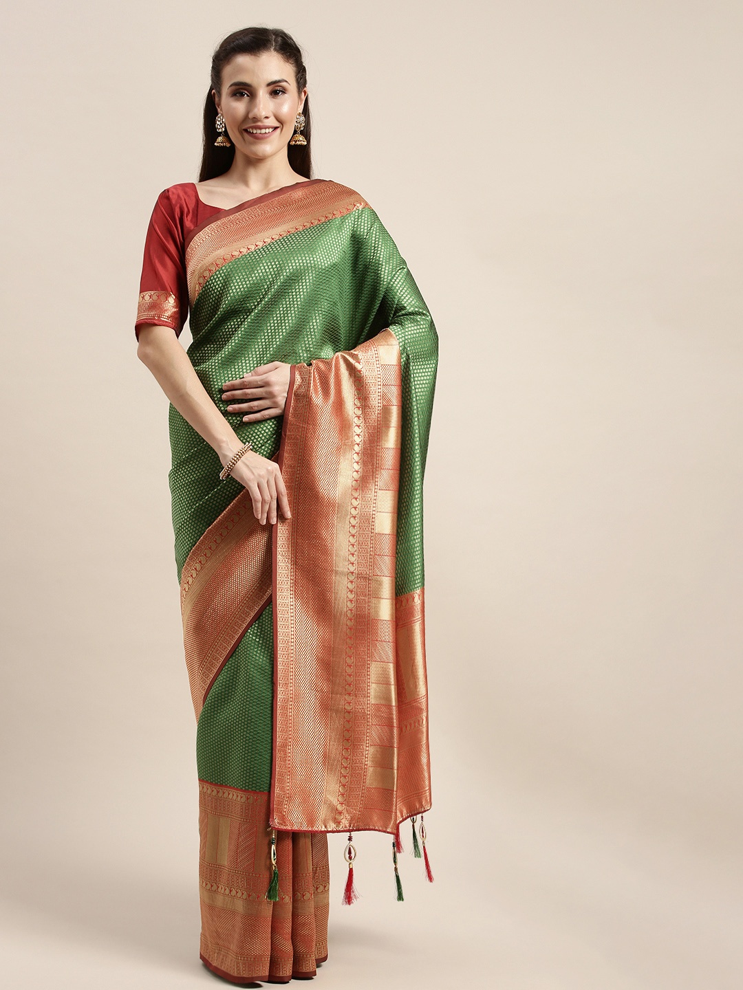 

Amrutam Fab Green Silk Blend Woven Design Banarasi Saree