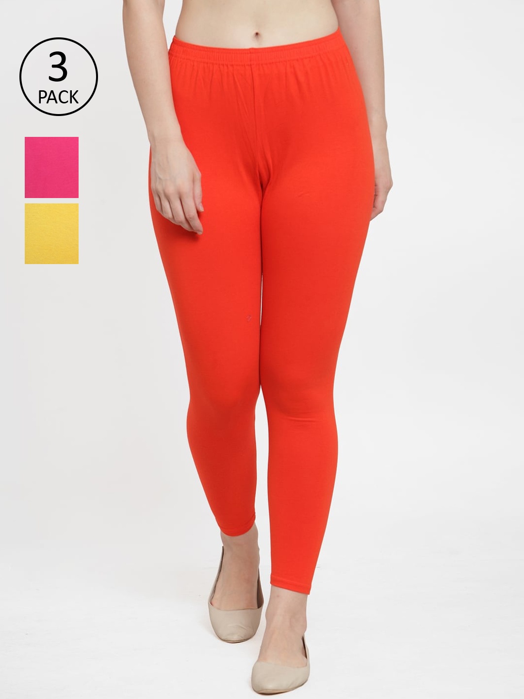 

GRACIT Women Pack Of 3 Solid Leggings, Yellow