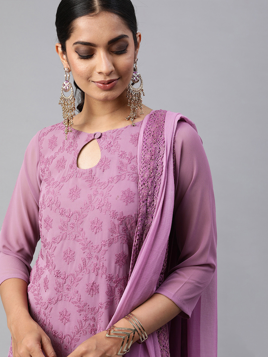 

Inddus Purple Poly Georgette Unstitched Dress Material