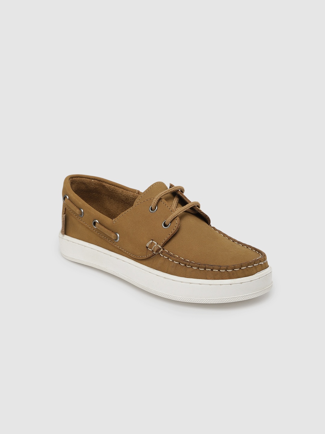 

METRO KIDS COMPANY Boys Tan Brown Solid Leather Boat Shoes