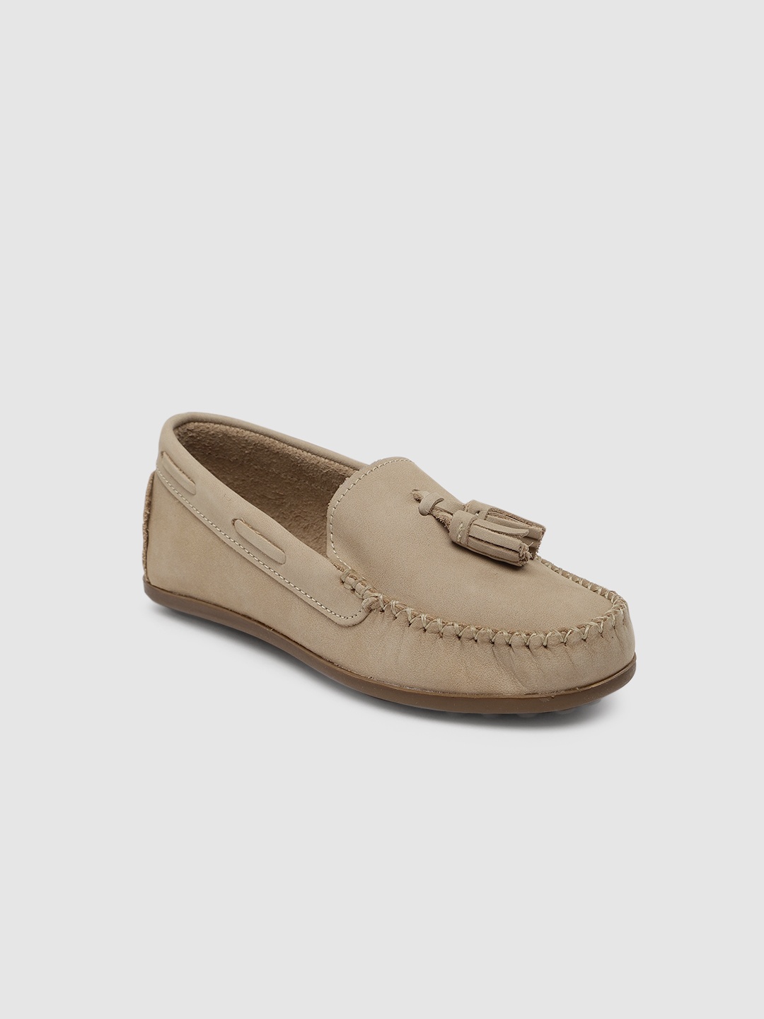 

METRO KIDS COMPANY Girls Camel Brown Solid Leather Loafers