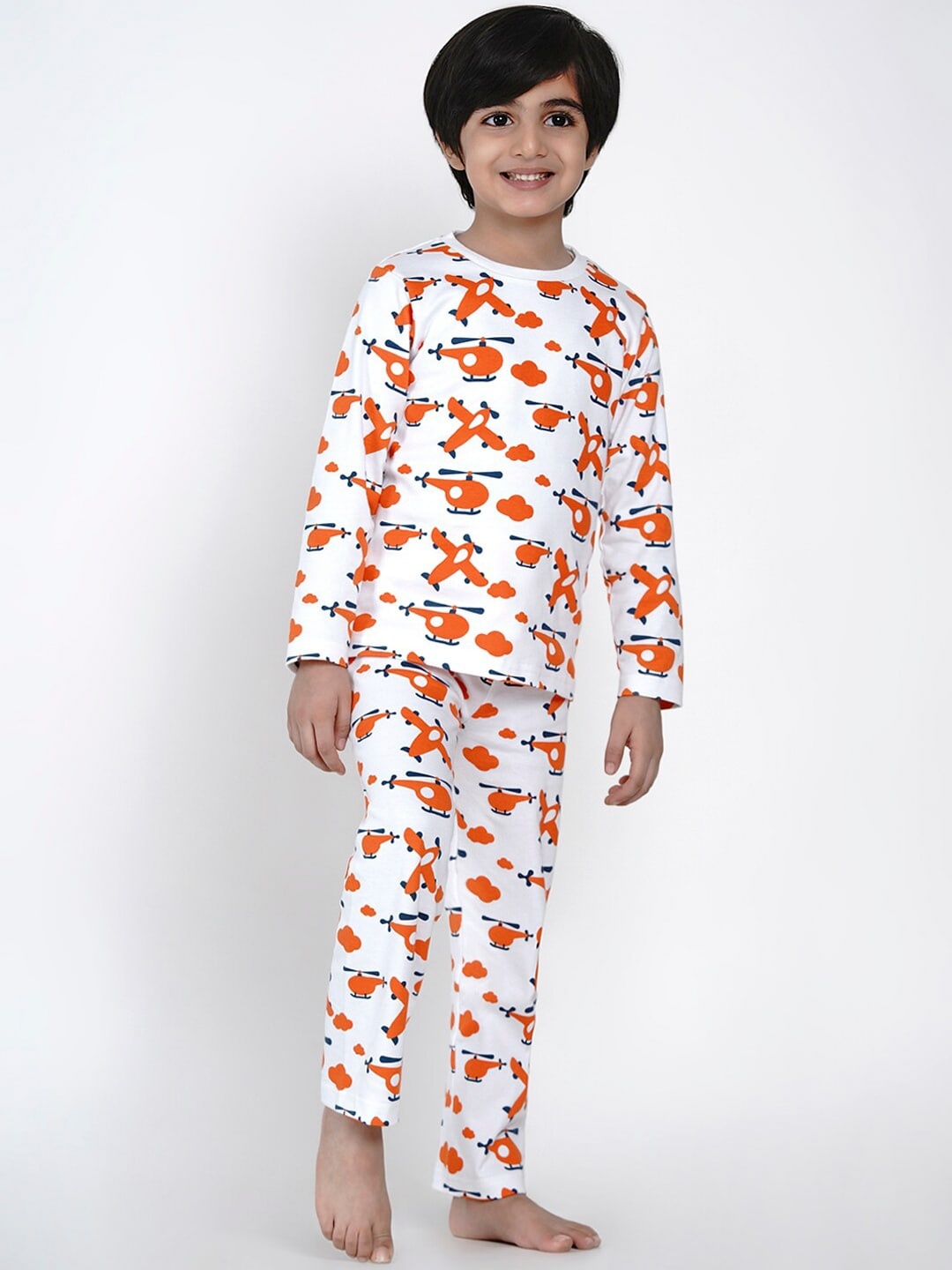 

berrytree Unisex Kids Orange & White Printed Organic Cotton Night Suit