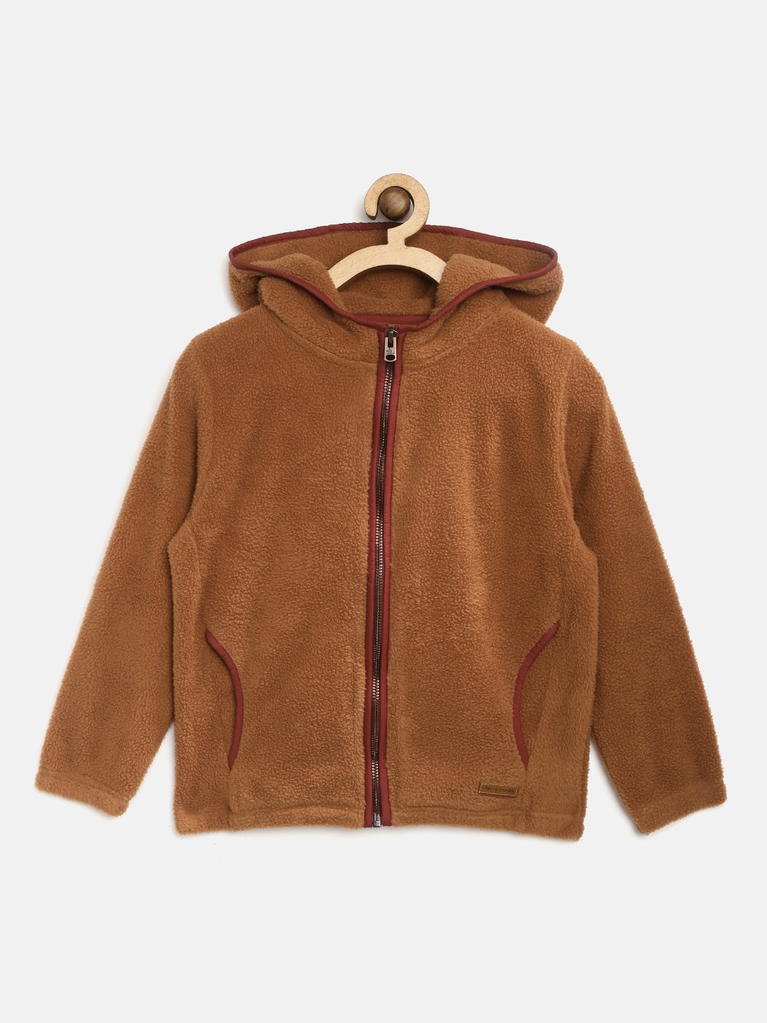 

Cherry Crumble Kids Brown Solid Fleece Hooded Sweatshirt