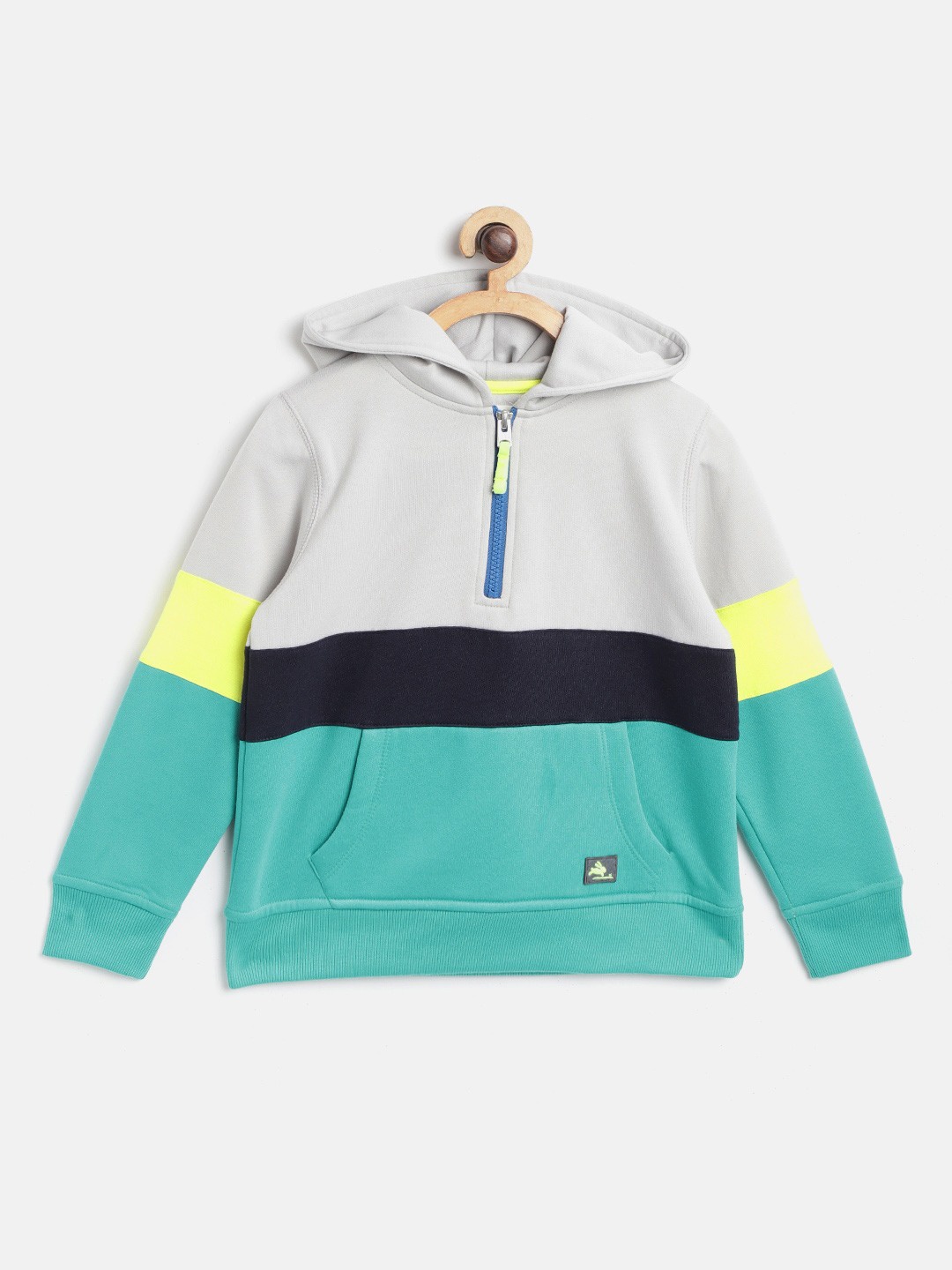 

Cherry Crumble Boys Grey & Sea Green Colourblocked Hooded Sweatshirt