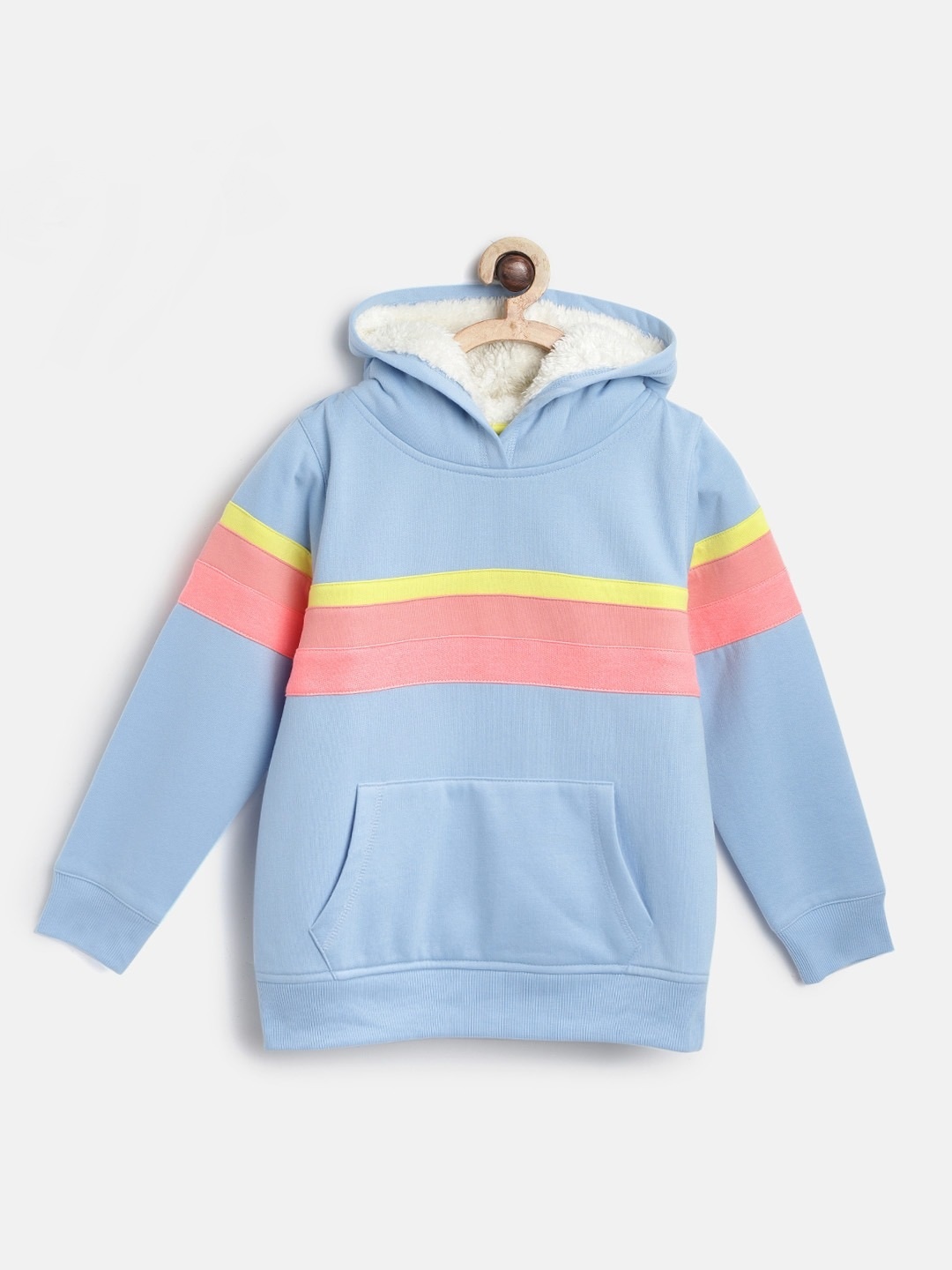 

Cherry Crumble Kids Blue Coral Pink Colourblocked Hooded Sweatshirt