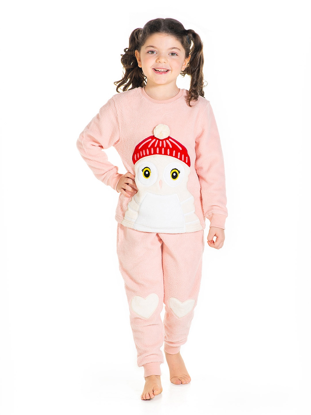 

Cherry Crumble Girls Peach Applique Owl Winter Nightsuit