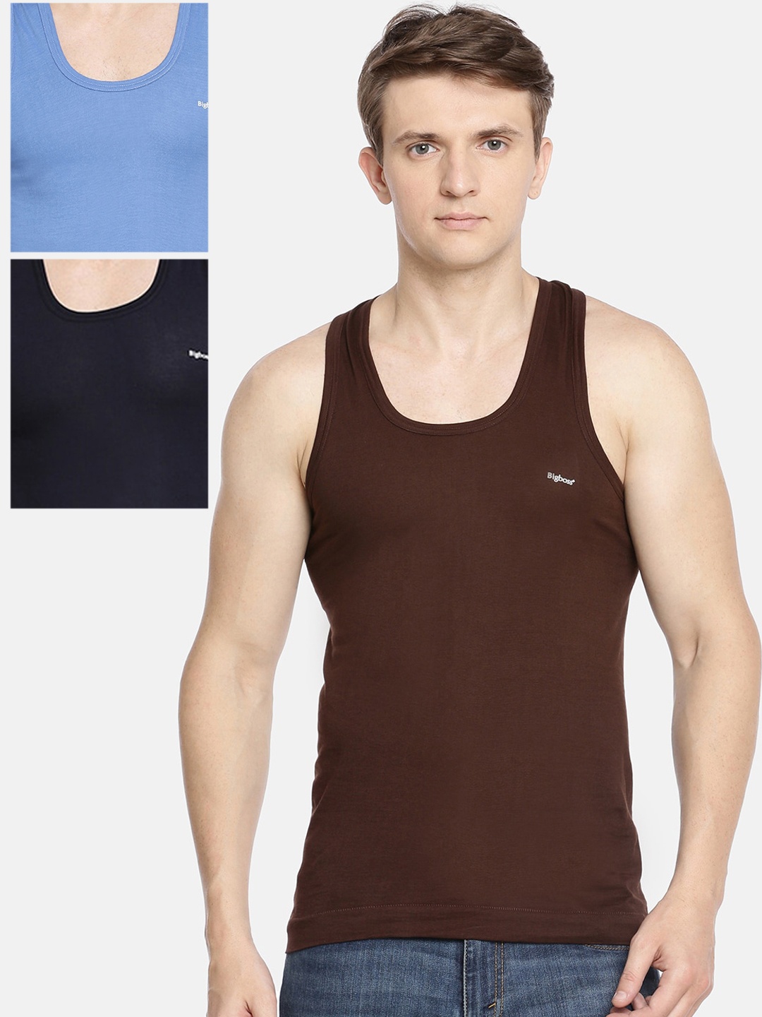 

Dollar Bigboss Men Solid Pack of 3 Combed Cotton Shrinkless Vest MDVE-01, Assorted