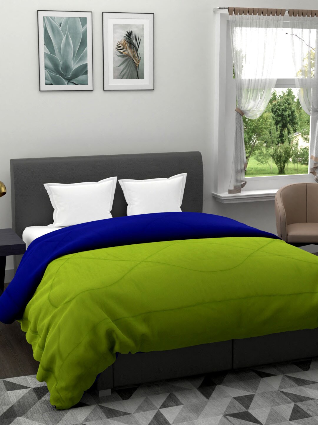 

Clasiko Green & Blue Solid AC Room 120 GSM Reversible Double Bed Quilt