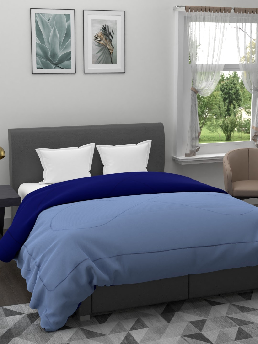 

Clasiko Turquoise Blue & Blue Solid AC Room Reversible 120 GSM Double Bed Quilt