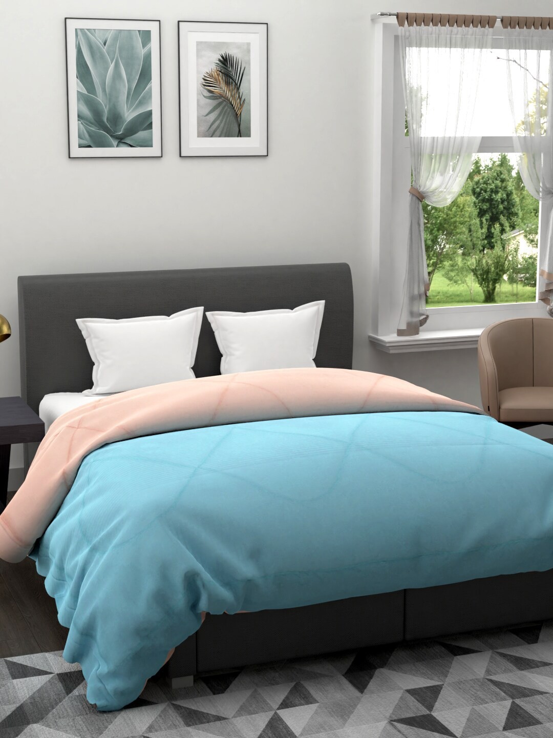 

Clasiko Turquoise Blue & Peach-Coloured Solid AC Room Reversible 120 GSM Double Bed Quilt