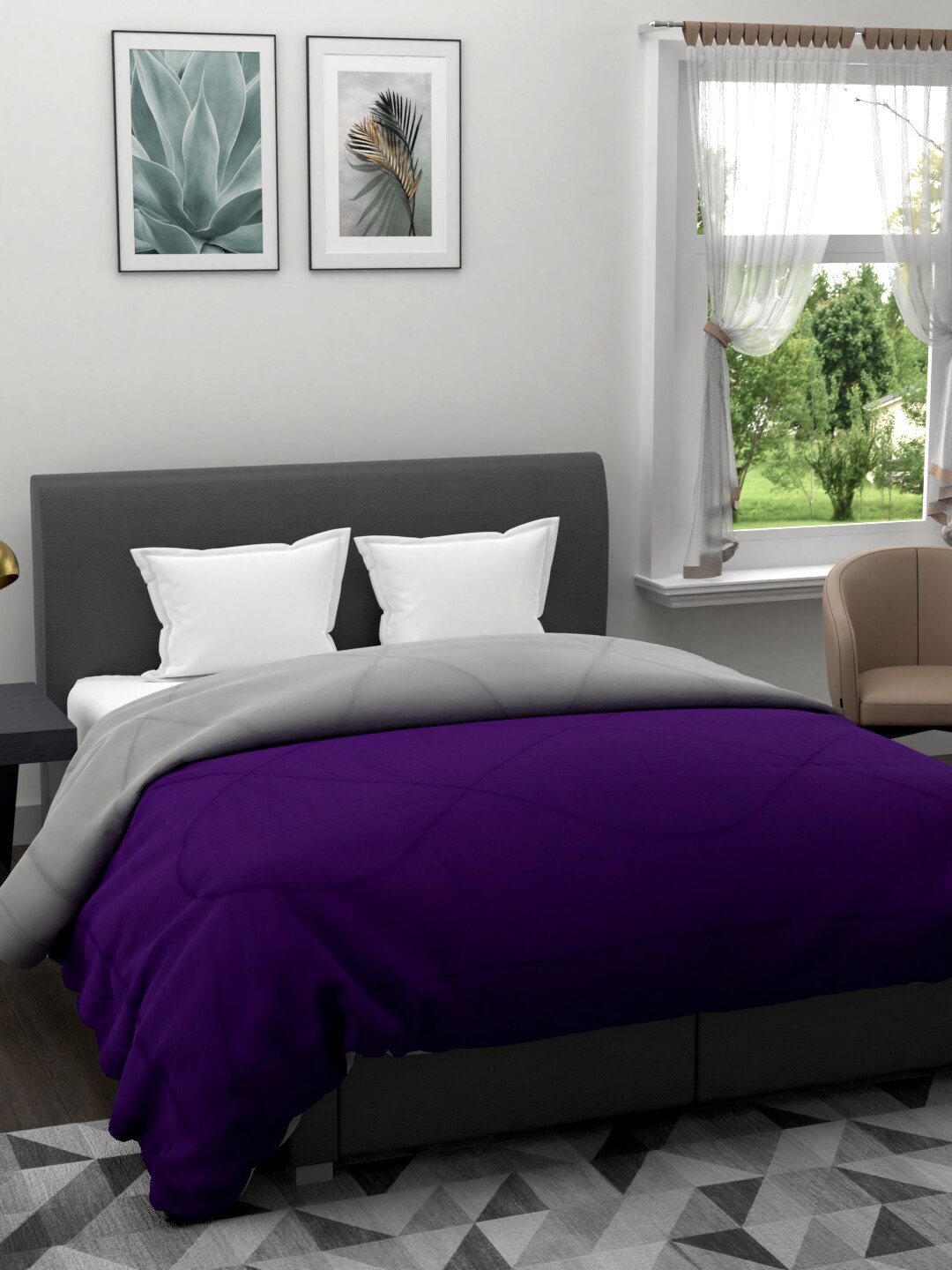 

Clasiko Purple & Grey Solid AC Room 120 GSM Reversible Double Bed Quilt