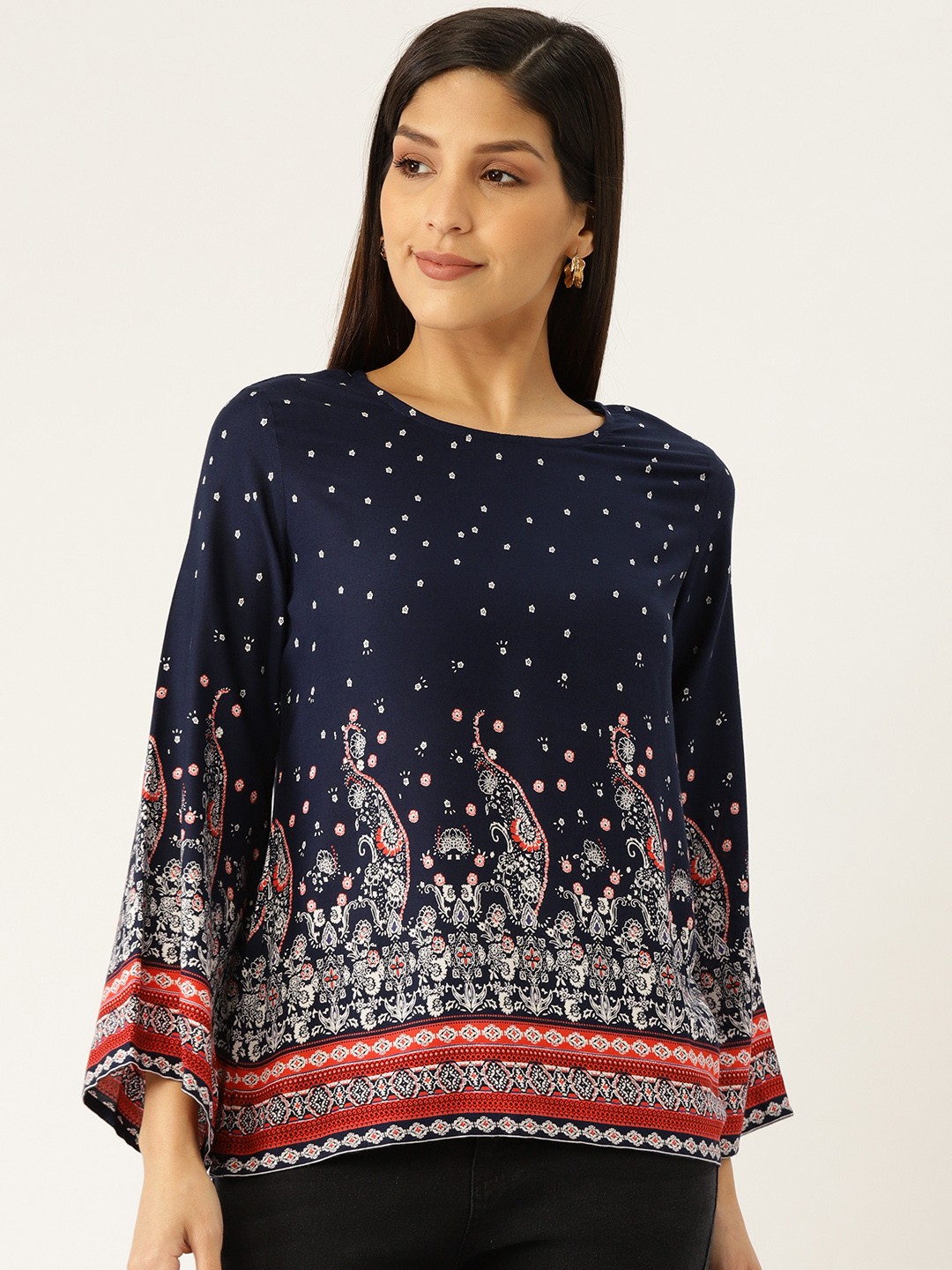 

Aayna Women Navy Blue & White Ditsy Floral Print Top