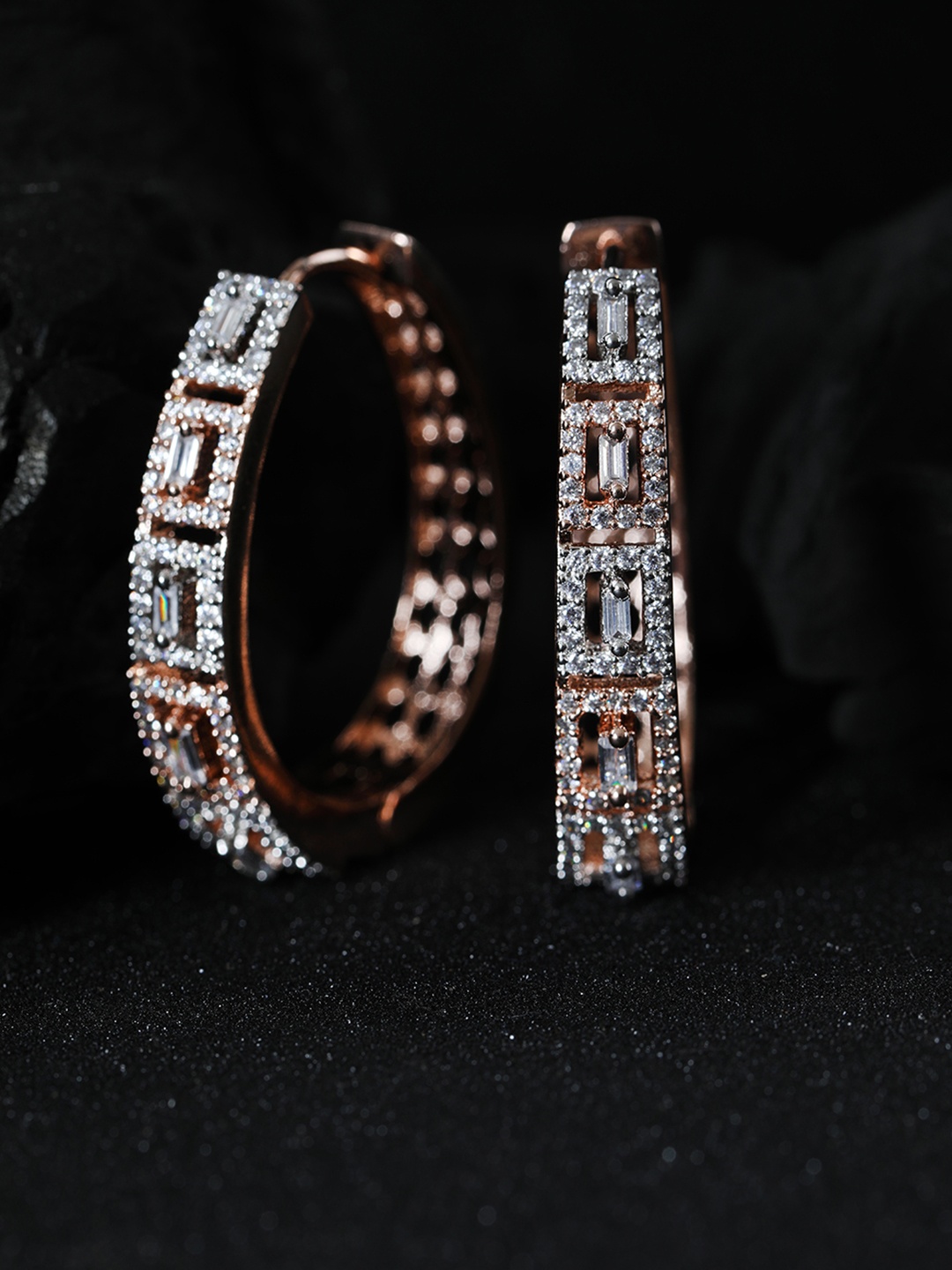 

Priyaasi Rose Gold-Plated AD-Studded Handcrafted Oval Hoop Earrings