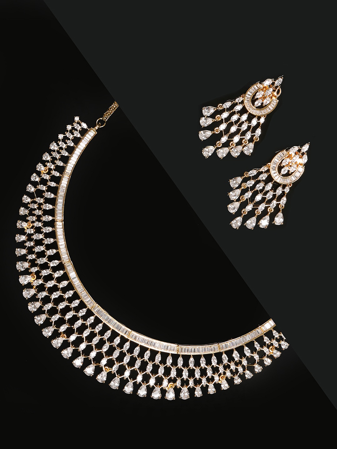 

Priyaasi Gold-Plated American Diamond Studded Handcrafted Jewellery Set