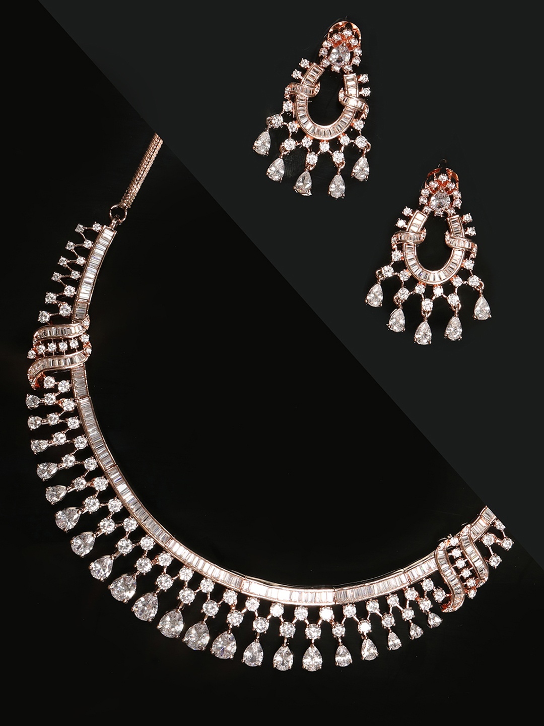 

Priyaasi Rose Gold-Plated American Diamond Studded Handcrafted Jewellery Set