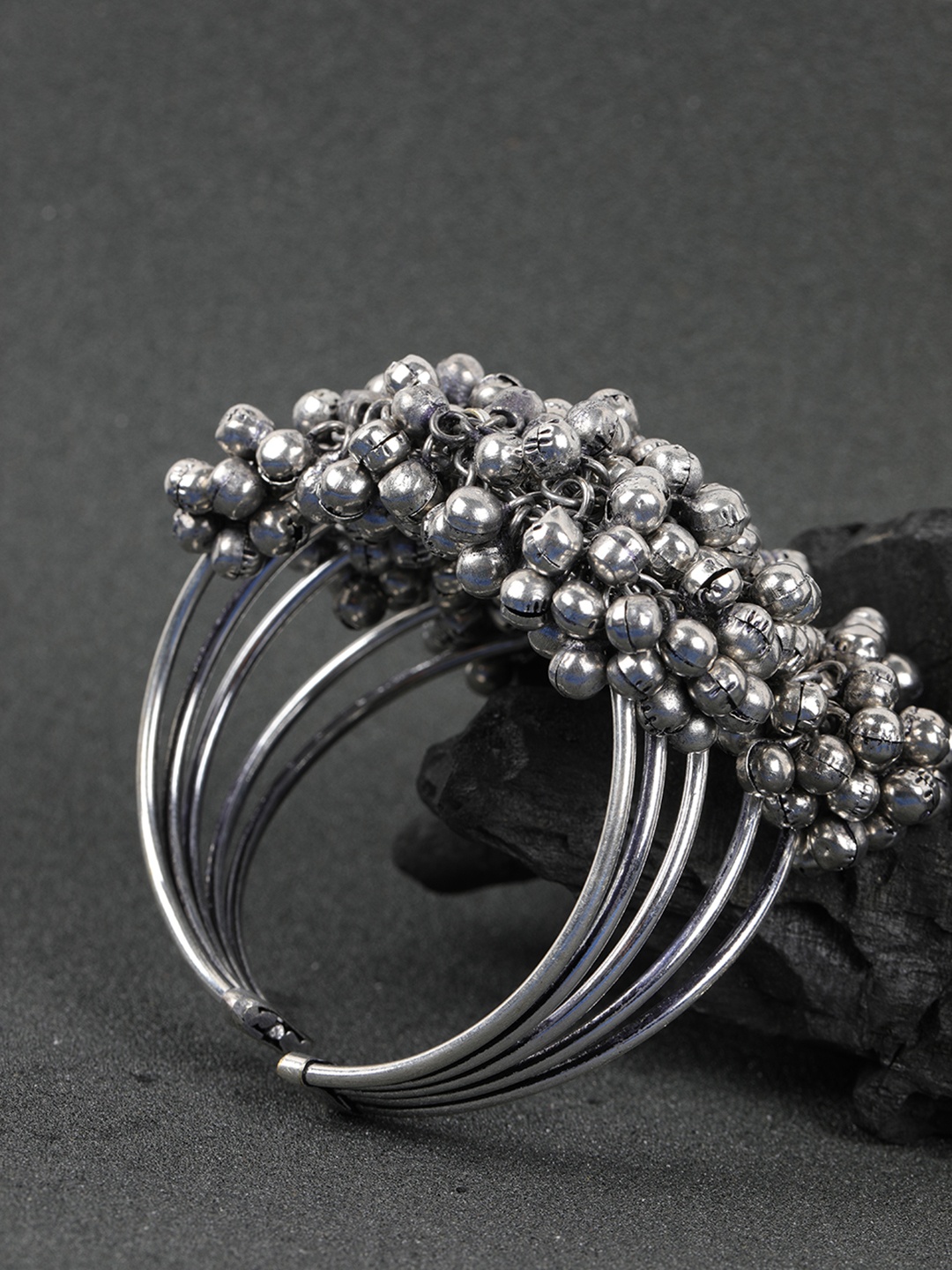 

Priyaasi Oxidised Silver-Plated Ghungroo Cuff Bracelet