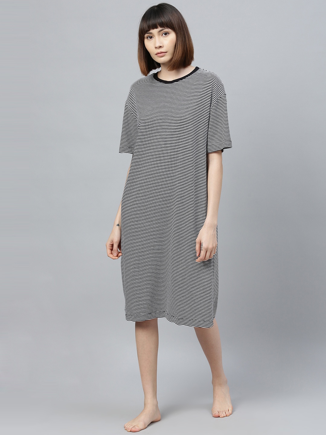 

Chemistry Black & White Striped Pure Cotton Nightdress
