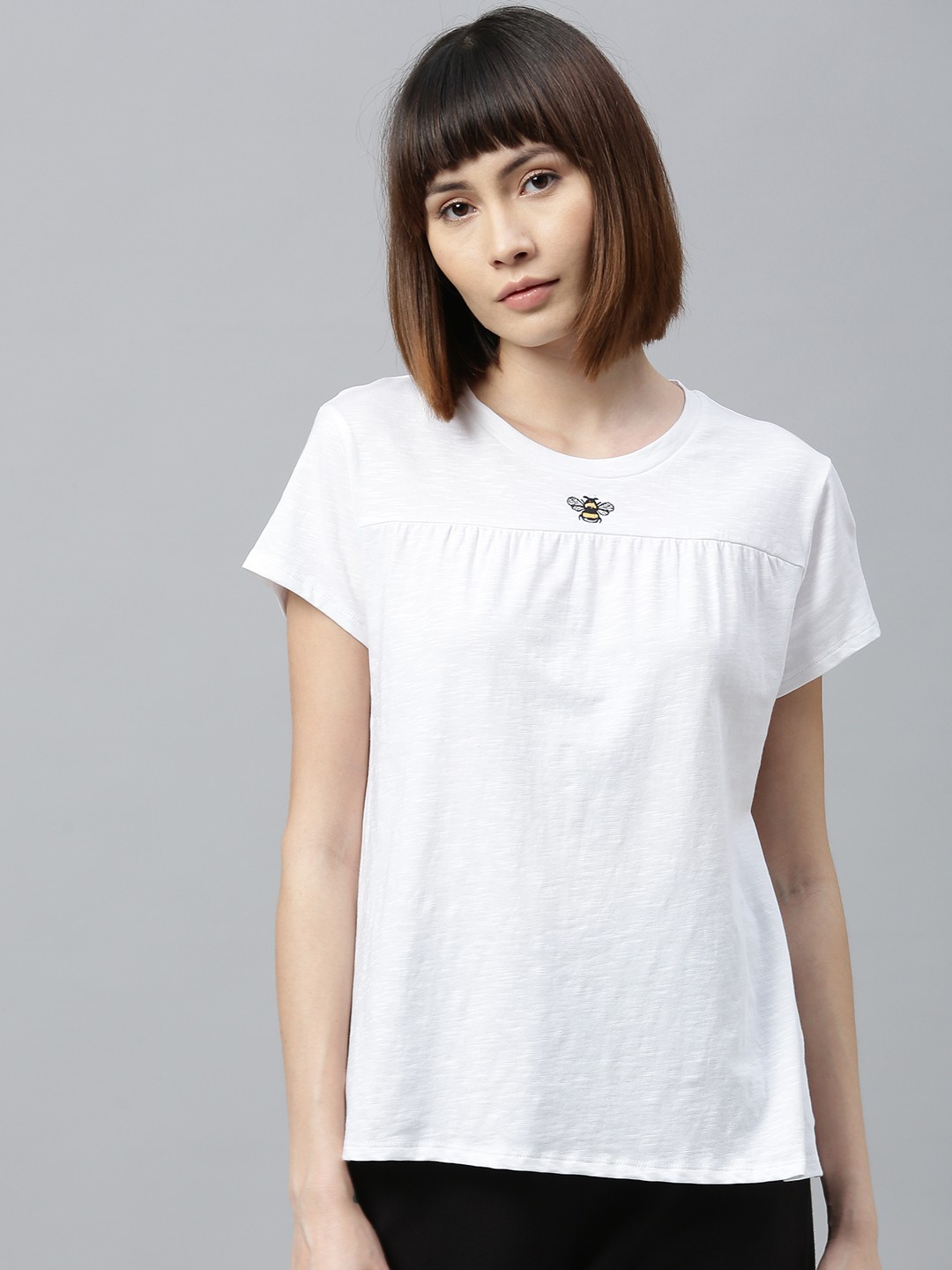 

Chemistry Women White Solid Round Neck Lounge T-Shirt