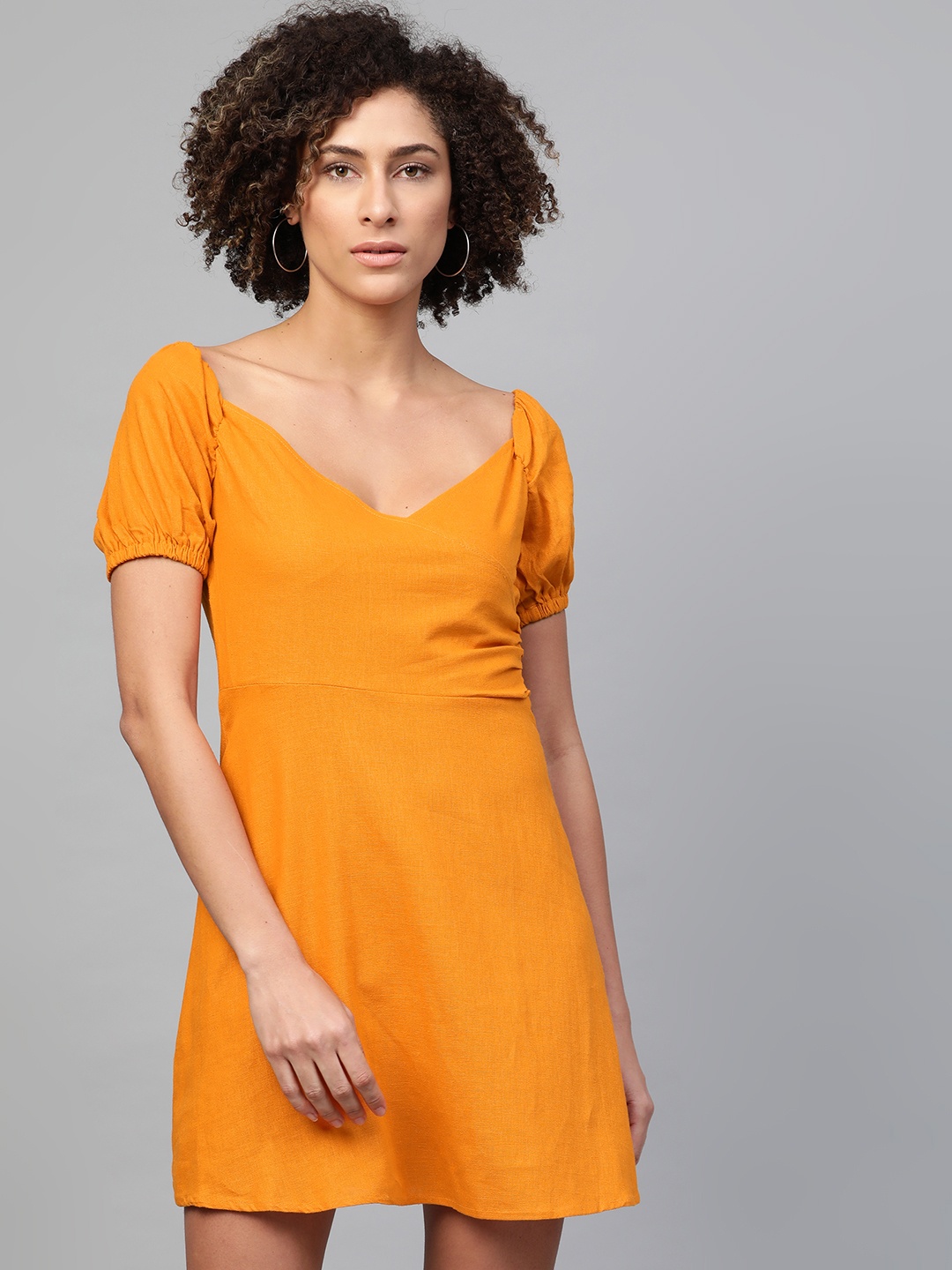 

DOROTHY PERKINS Women Mustard Yellow Solid Mini Wrap Dress